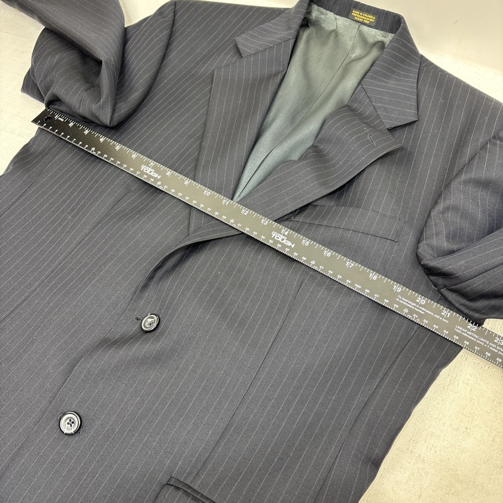 Oscar De La Renta Cashmere Wool Blend Navy‎ Pinstripe Blazer Suit Jacket 42L EUC - Picture 10 of 13